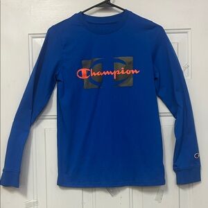 (🔥4 For $20) Champion Kids XL Long Sleeve Shirt in Blue with Logo